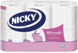 NICKY PAPEL HIGIÉNICO ULTRASOFT 2 CAPAS, 12 ROLOS
