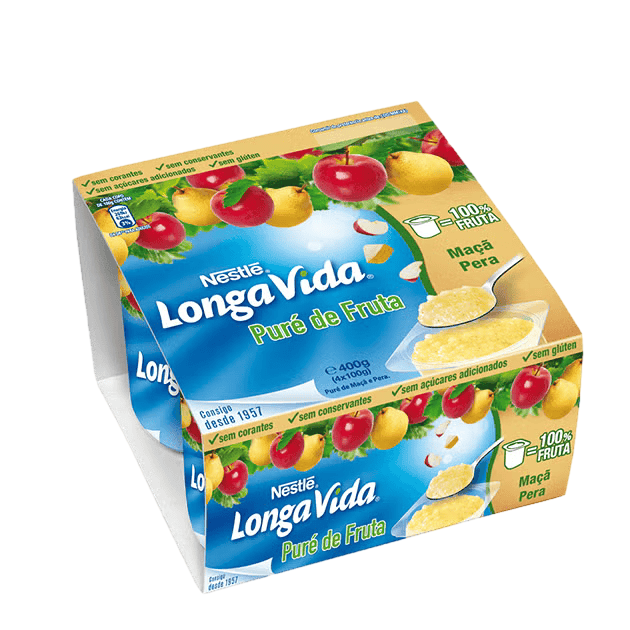 LONGA VIDA PURÉ DE FRUTA MAÇÃ E PÊRA 4X100G