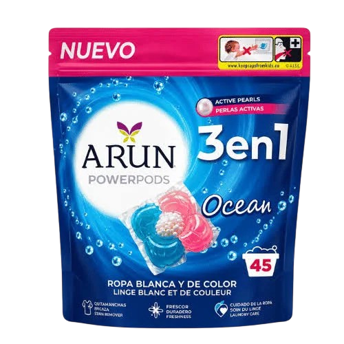 ARUN DETERGENTE CÁPSULAS 3EN1 OCEAN 45 DOSIS