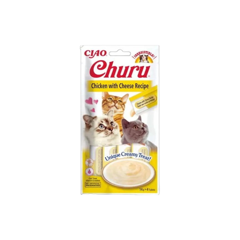 CHURU SNACK GATOS POLLO Y QUESO 4X14G
