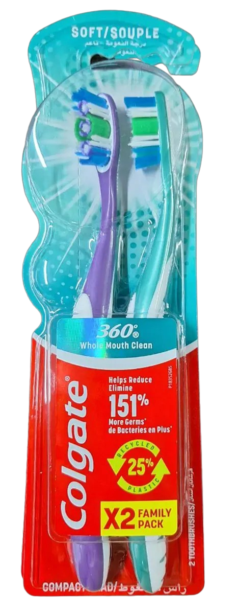 COLGATE 360º CEPILLO DENTAL BLANDO 2 UNIDADES